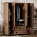 Freestanding 4 Door Wardrobe Armoire with 2 Drawers and Hanging Rods for Clothes Storage