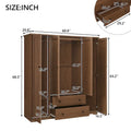 Freestanding 4 Door Wardrobe Armoire with 2 Drawers and Hanging Rods for Clothes Storage