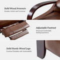 Set of 2 Alex Mid Century Modern Genuine Leather Manual Recliners with Curved Wooden Arms